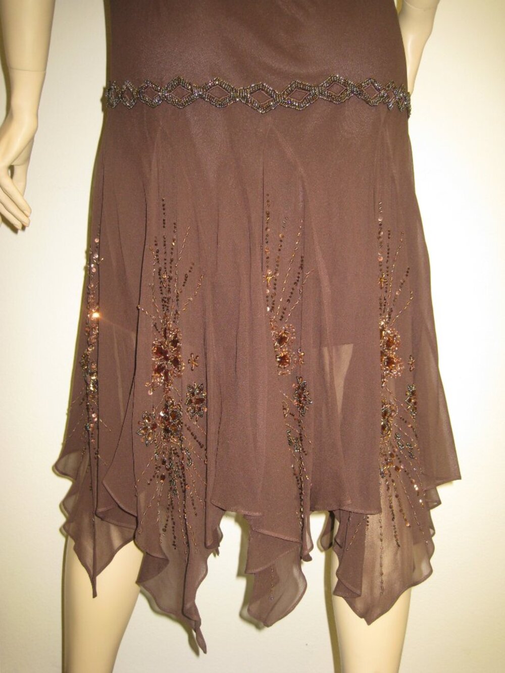 Sue Wong Dress Y2K Sexy Beaded 45 Flapper Coffee Brown Chocolate Midi SILK New - Picture 10 of 16